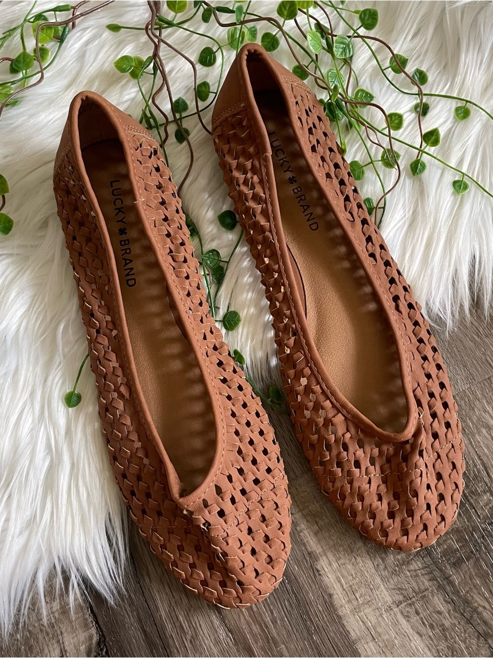 Lucky Brand Eisadora Woven Ballet Flats Camel Tan Brown Size 10 M Vegan
